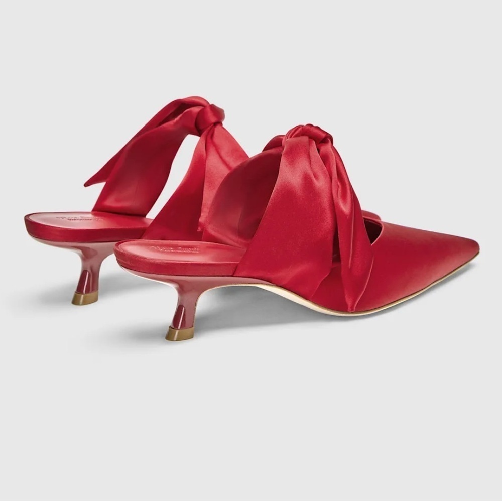 Reformation Red Show Nara Smith Red Holiday Milk Glass Heeled Mule Bow size 7 - Picture 3 of 8
